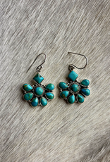 EARRING DANGLE STERLING SILVER TURQUOISE FLOWER