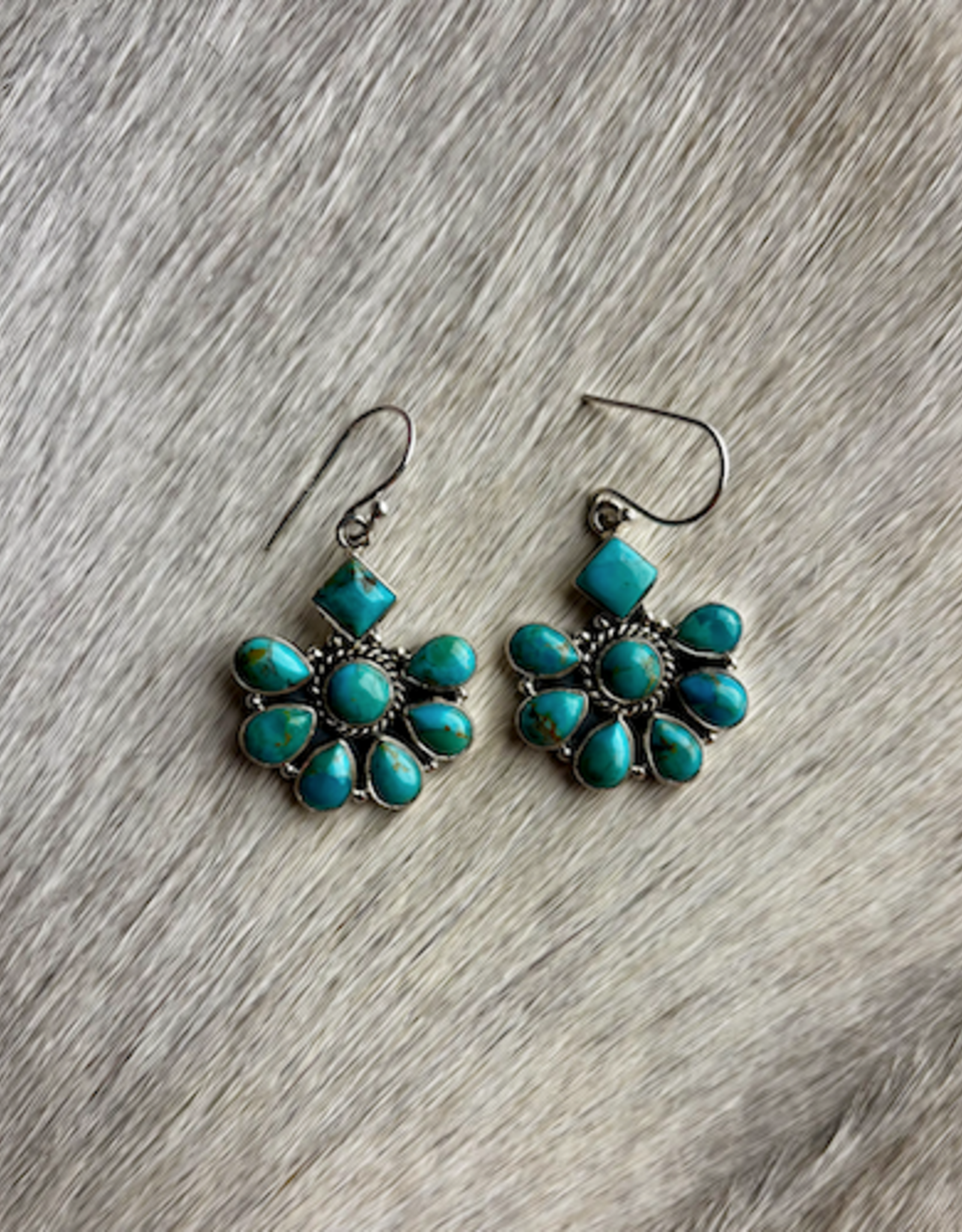EARRING DANGLE STERLING SILVER TURQUOISE FLOWER