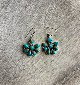 EARRING DANGLE STERLING SILVER TURQUOISE FLOWER