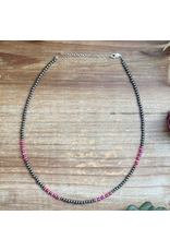 PINK FACETED OPAL NECKLACE WITH 3 MM PEARL 16"