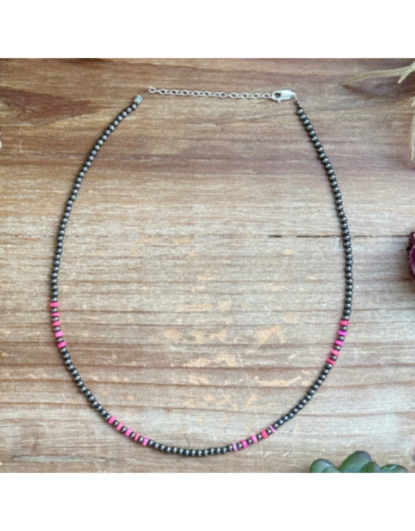 PINK FACETED OPAL NECKLACE WITH 3 MM PEARL 16"