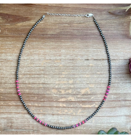 PINK FACETED OPAL NECKLACE WITH 3 MM PEARL 16"