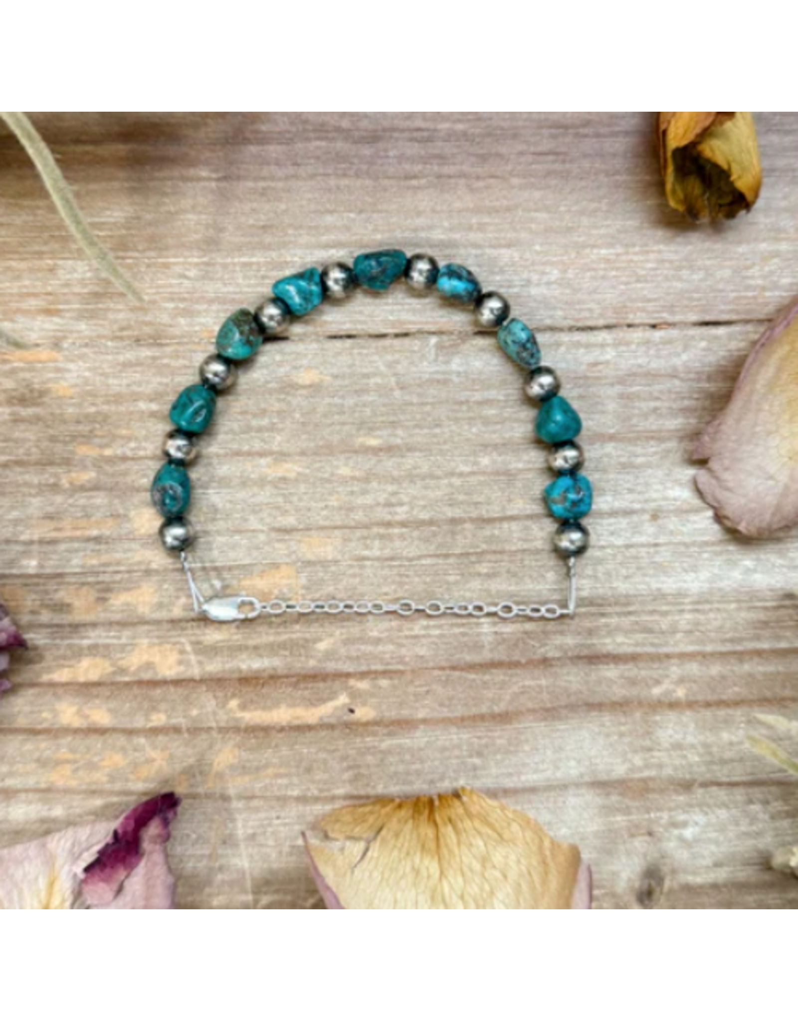 STERLING SILVER & BLUE TURQUOISE NUGGET BRACELET