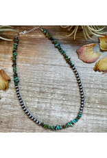 STERLING SILVER PEARLS & TURQUOISE NECKLACE 16" + EXTENDER