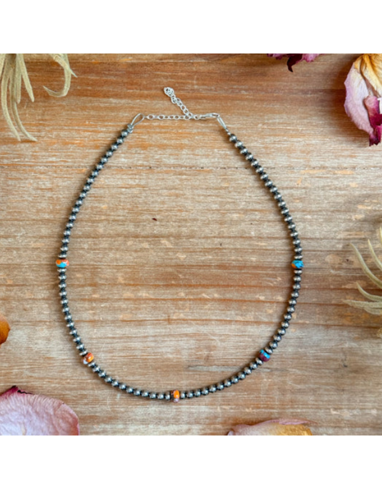 MOHAVE & STERLING SILVER BEADED NECKLACE - 4MM STERLING + 6MM MOHAVE