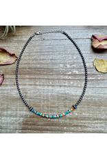 STERLING SILVER PEARL CHOKER TURQUOISE & SPINY OYSTER