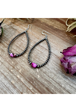 EARRING DYED PINK TURQUOISE & STERLING SILVER PEARL TEARDROP 3"