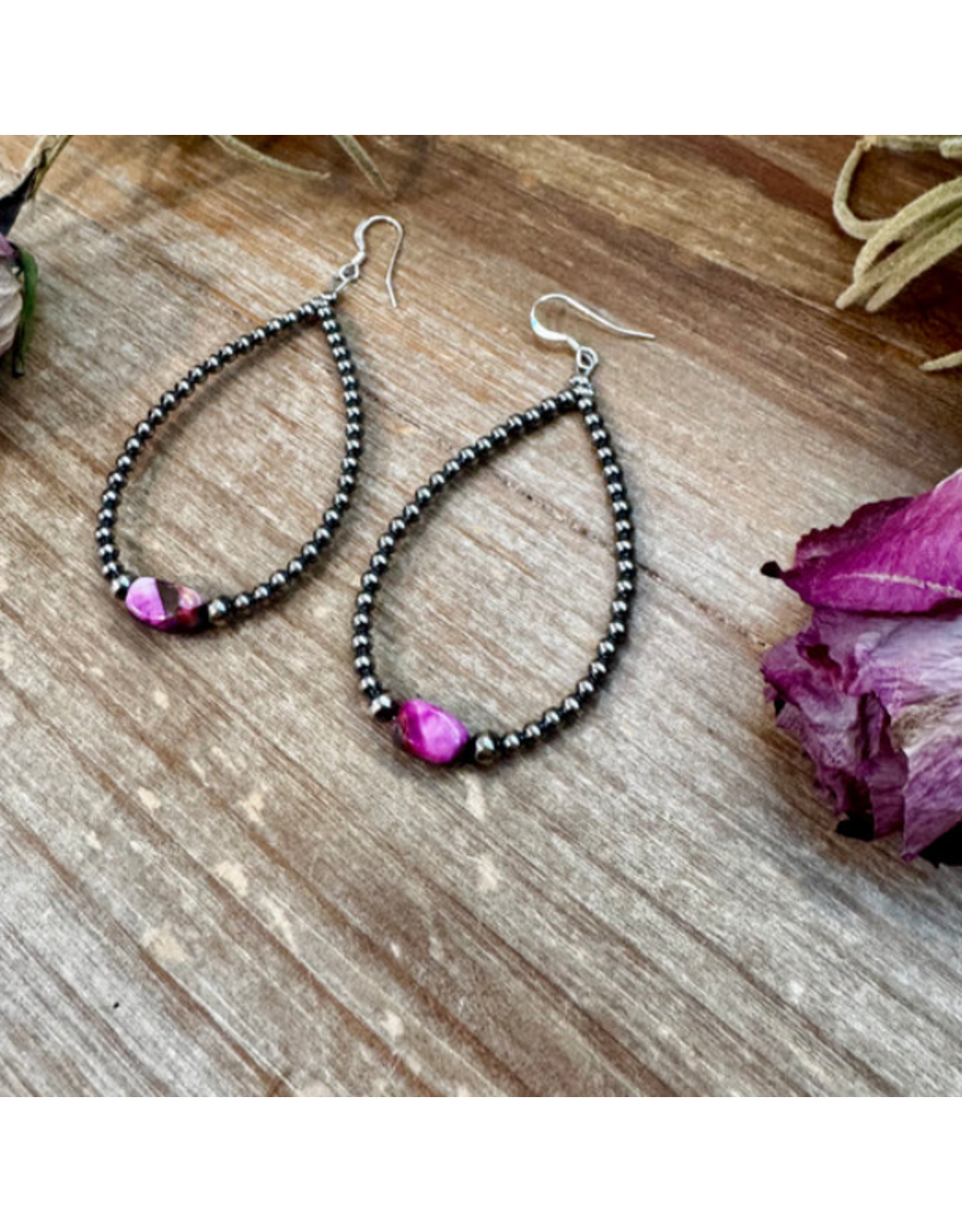 EARRING DYED PINK TURQUOISE & STERLING SILVER PEARL TEARDROP 3"