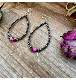 EARRING DYED PINK TURQUOISE & STERLING SILVER PEARL TEARDROP 3"