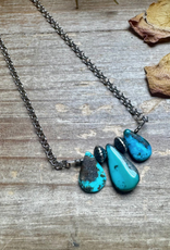 NECKLACE 16" IN BLUE TURQUOISE AND STERLING SILVER PEARL