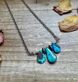 NECKLACE 16" IN BLUE TURQUOISE AND STERLING SILVER PEARL