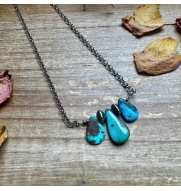 NECKLACE 16" IN BLUE TURQUOISE AND STERLING SILVER PEARL