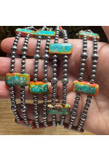 ORANGE/TURQUOISE DOUBLE STRANDED NECKLACE 13" STERLING BEADS