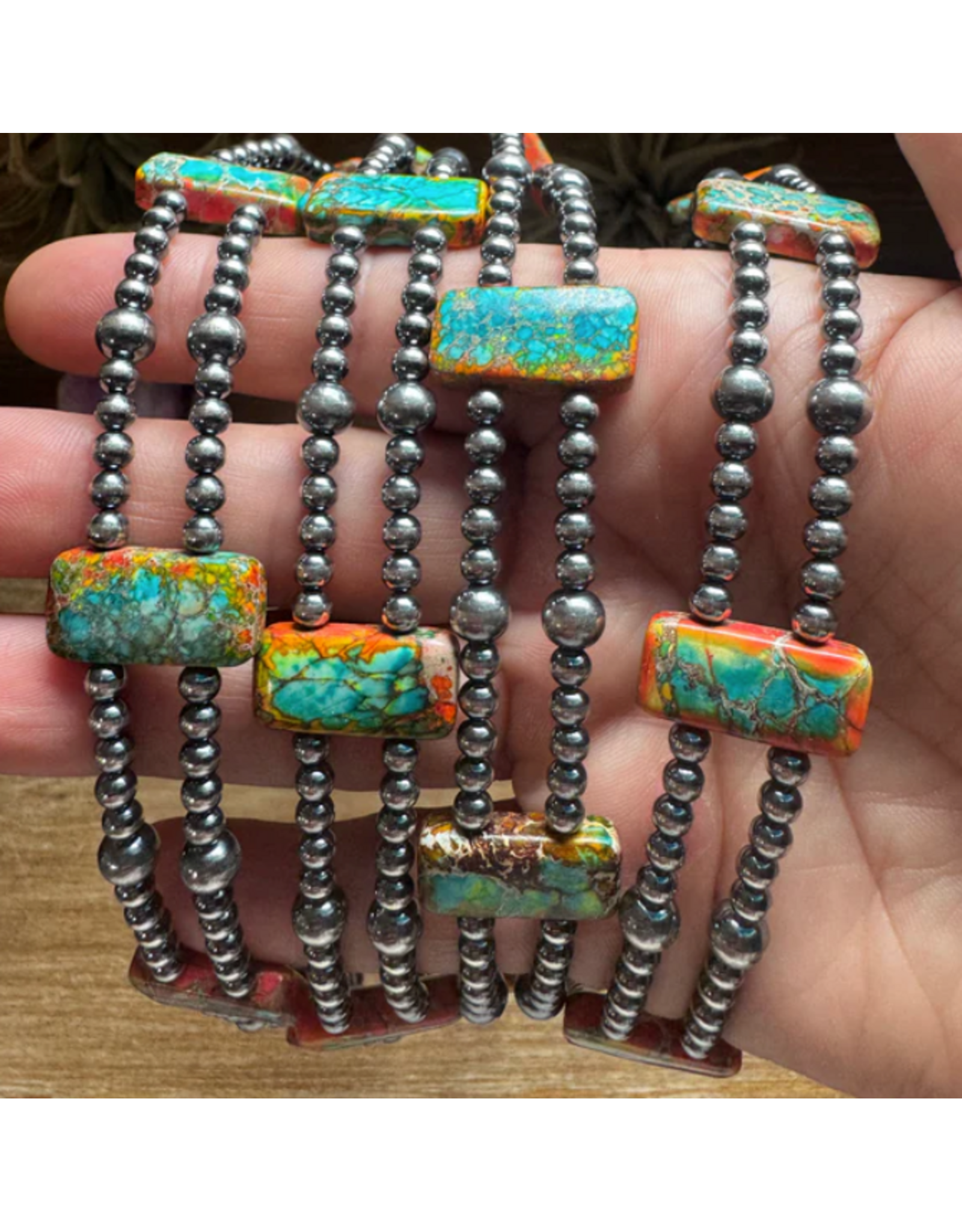 ORANGE/TURQUOISE DOUBLE STRANDED NECKLACE 13" STERLING BEADS