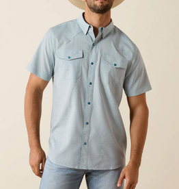 ARIAT SHIRT MNS S/S SNAP WESTERN VENTEK BLUE HEATHER