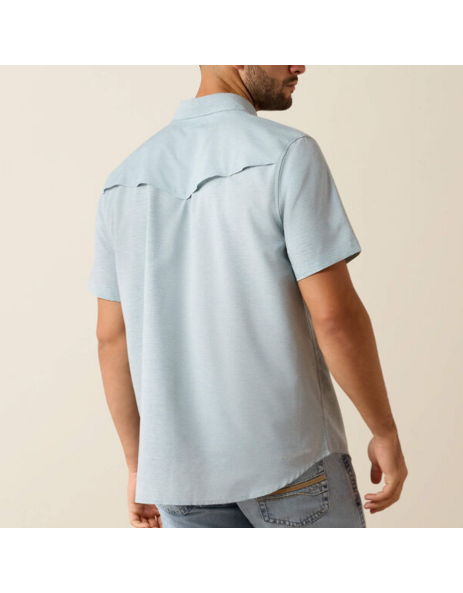 ARIAT SHIRT MNS S/S SNAP WESTERN VENTEK BLUE HEATHER