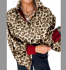 LOVESOFT SHIRT L/S BUTTON UP LEOPARD RED CUFF