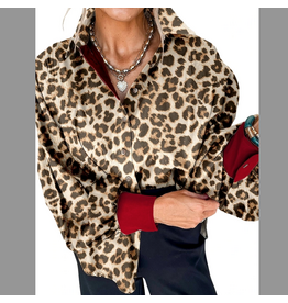 LOVESOFT SHIRT L/S BUTTON UP LEOPARD RED CUFF
