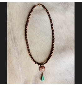 NECKLACE BRONZE NAVAJO PEARL WITH DROP DANGLE TURQ STONE