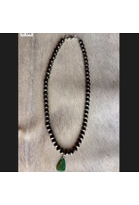 NECKLACE NAVAJO PEARL WITH GREEN TURQUOISE TEARDROP STONE