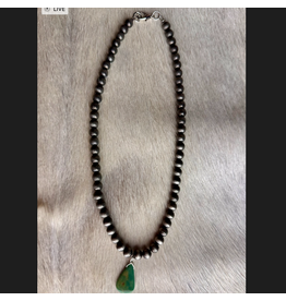 NECKLACE NAVAJO PEARL WITH GREEN TURQUOISE TEARDROP STONE