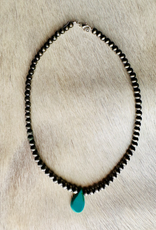 NECKLACE NAVAJO PEARL WITH BLUE TURQUOISE TEARDROP STONE