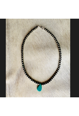 NECKLACE NAVAJO PEARL WITH BLUE TURQUOISE TEARDROP STONE