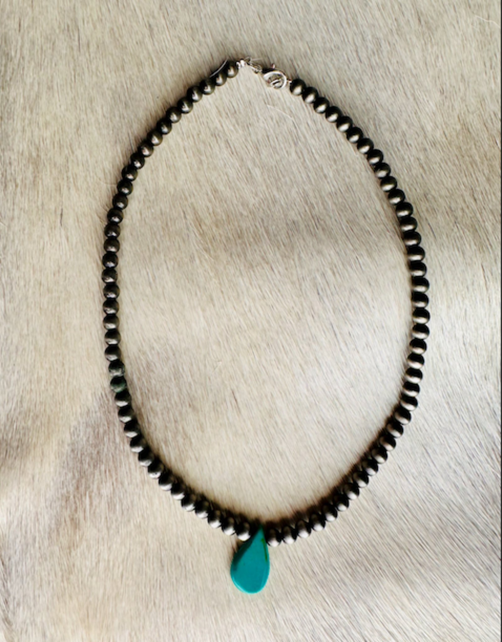 NECKLACE NAVAJO PEARL WITH BLUE TURQUOISE TEARDROP STONE