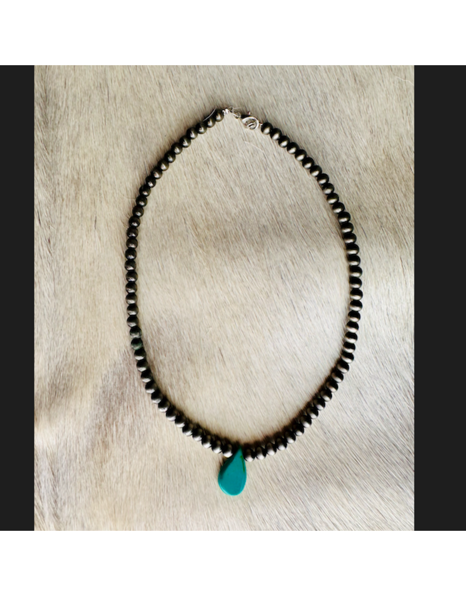 NECKLACE NAVAJO PEARL WITH BLUE TURQUOISE TEARDROP STONE