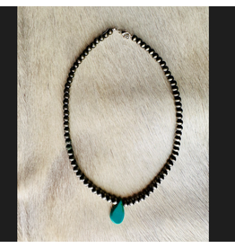NECKLACE NAVAJO PEARL WITH BLUE TURQUOISE TEARDROP STONE