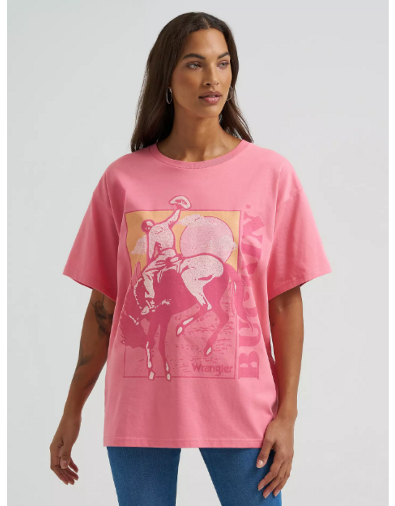 SHIRT WMS WRANGLER TEE PINK BUCKIN CONFETTI