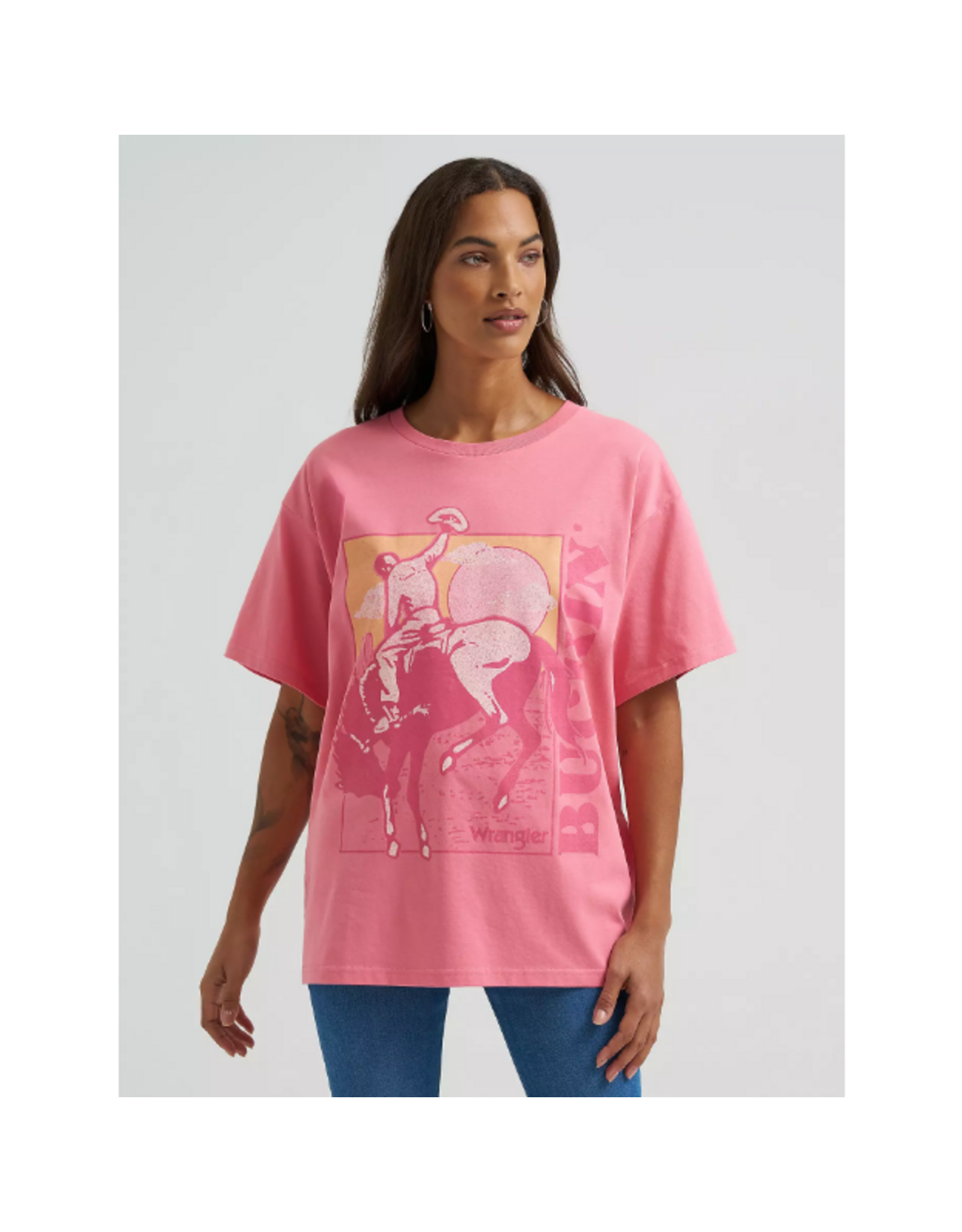 SHIRT WMS WRANGLER TEE PINK BUCKIN CONFETTI