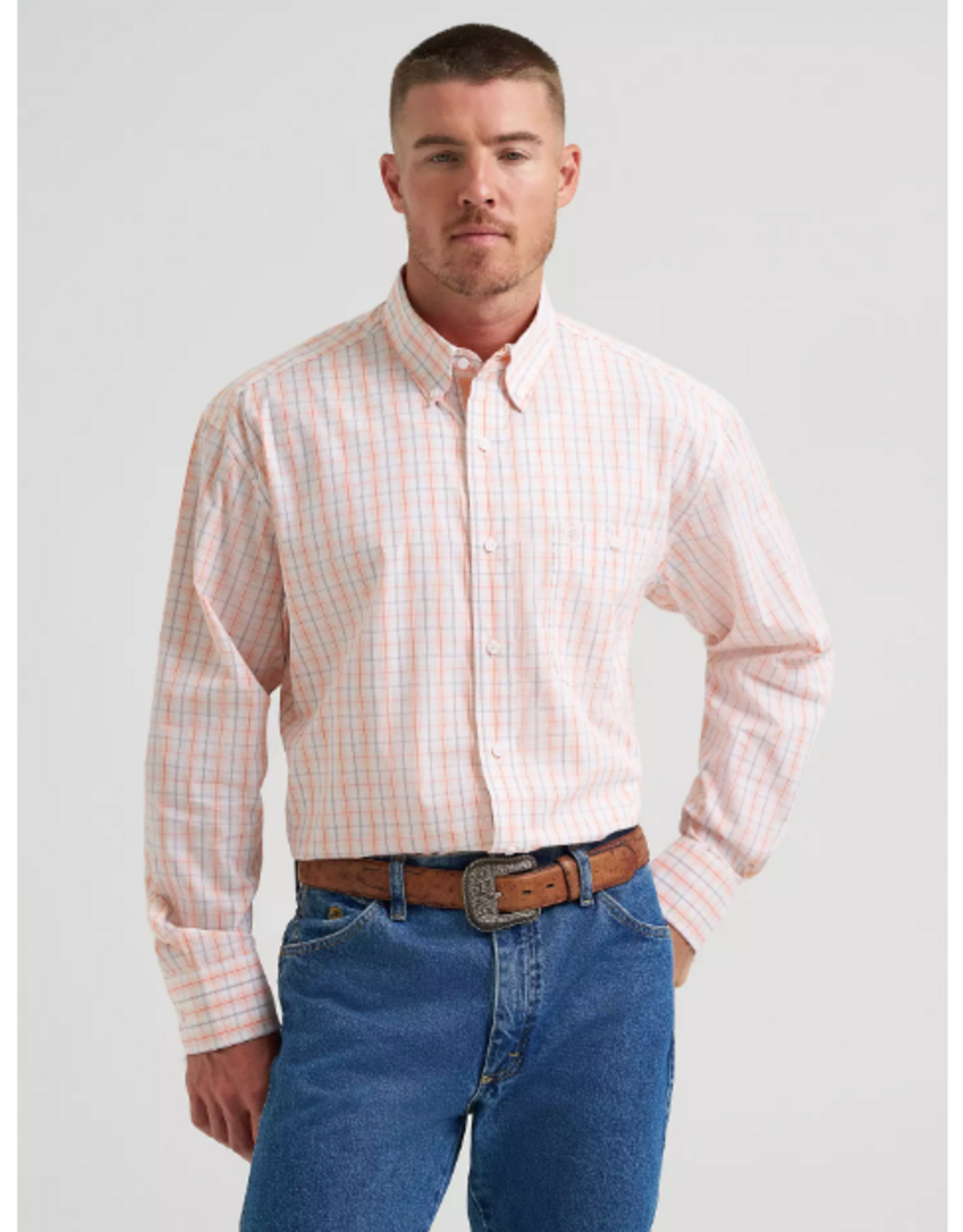 SHIRT MNS WRANGLER LS PEACHY PLAID