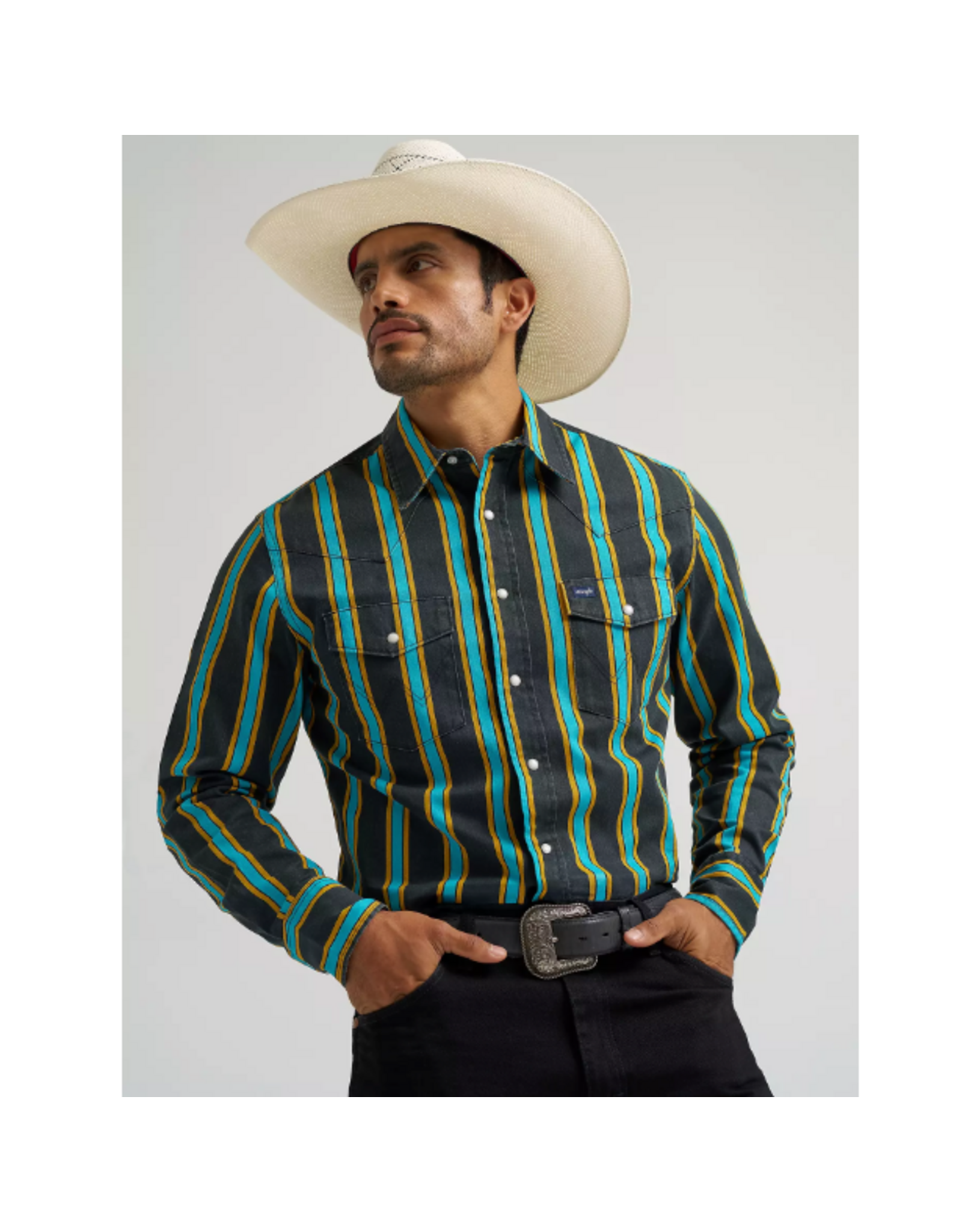 SHIRT MNS WRANGLER BRUSHPOPPER BLACK, BLUE, YELLOW