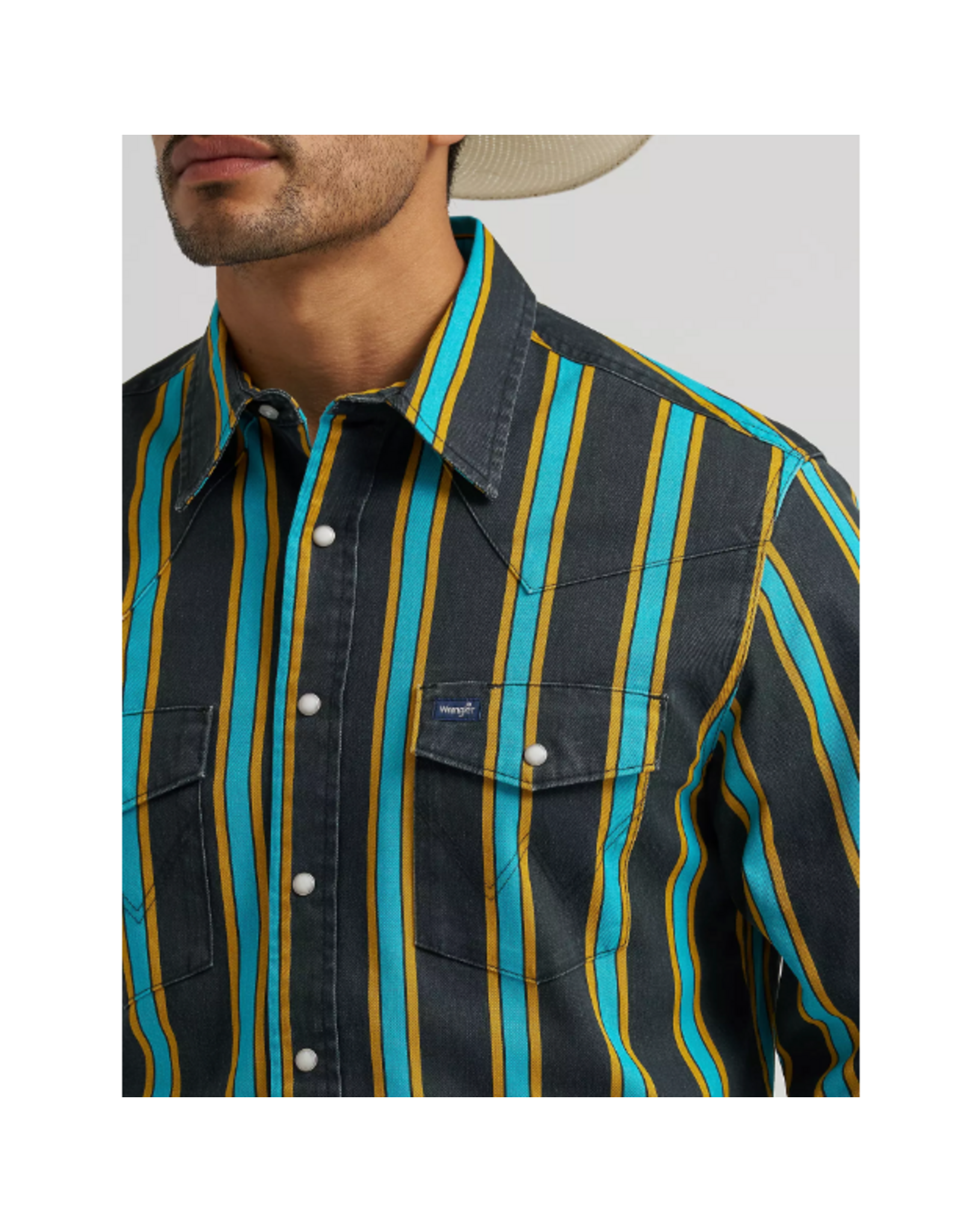 SHIRT MNS WRANGLER BRUSHPOPPER BLACK, BLUE, YELLOW