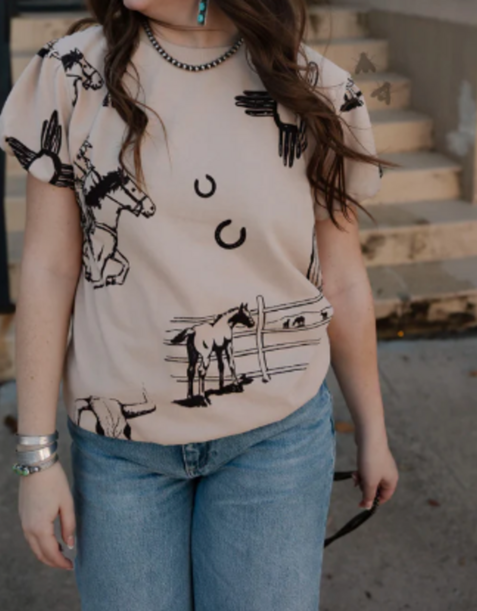 SHIRT WMS PUFF SLEEVE TAN "TUSCON TOP HAND"