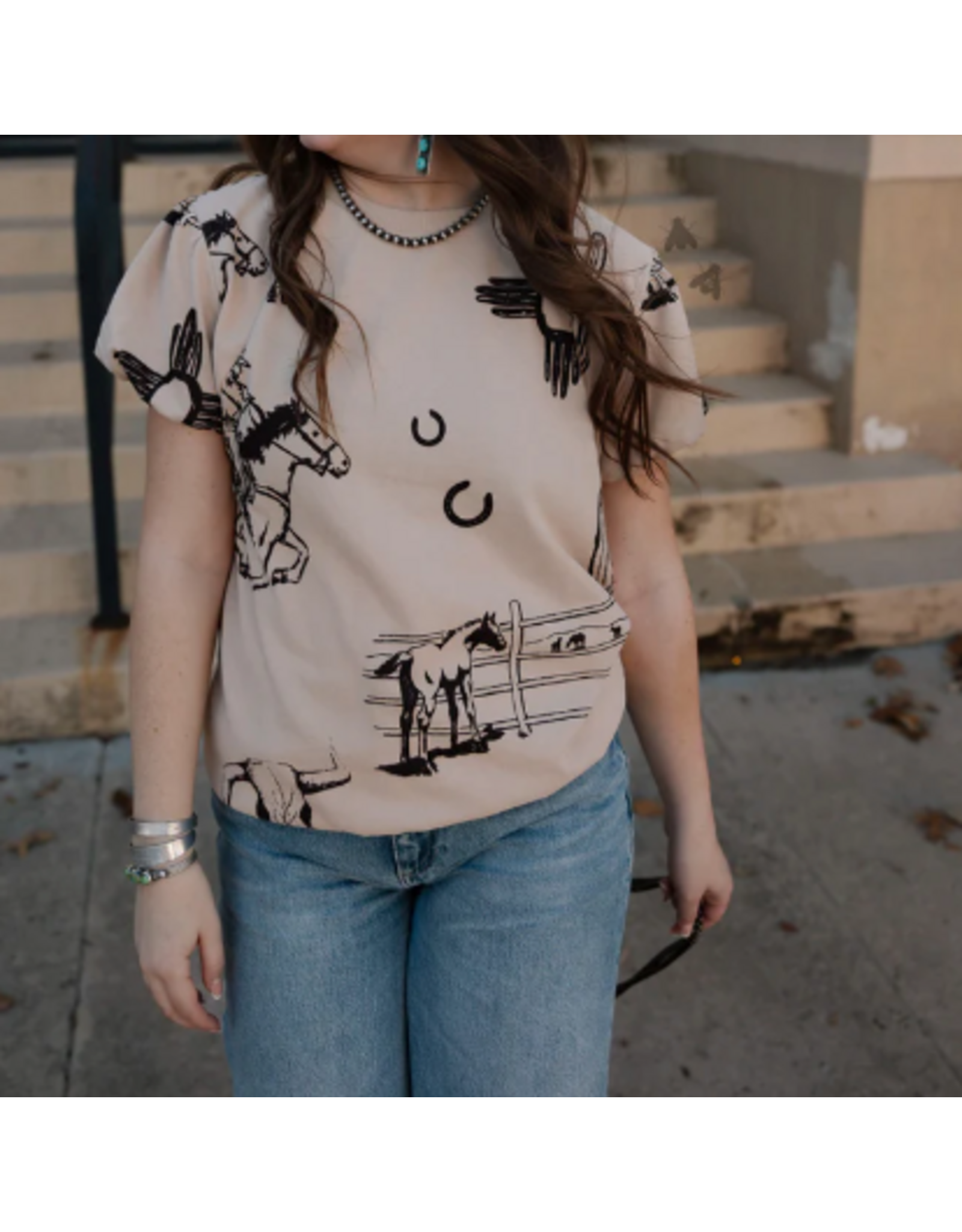 SHIRT WMS PUFF SLEEVE TAN "TUSCON TOP HAND"