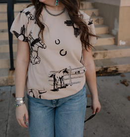 SHIRT WMS PUFF SLEEVE TAN "TUSCON TOP HAND"