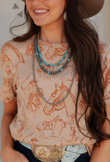 SHIRT WMS TEE TAN & ORANGE "DOODLE DOS"