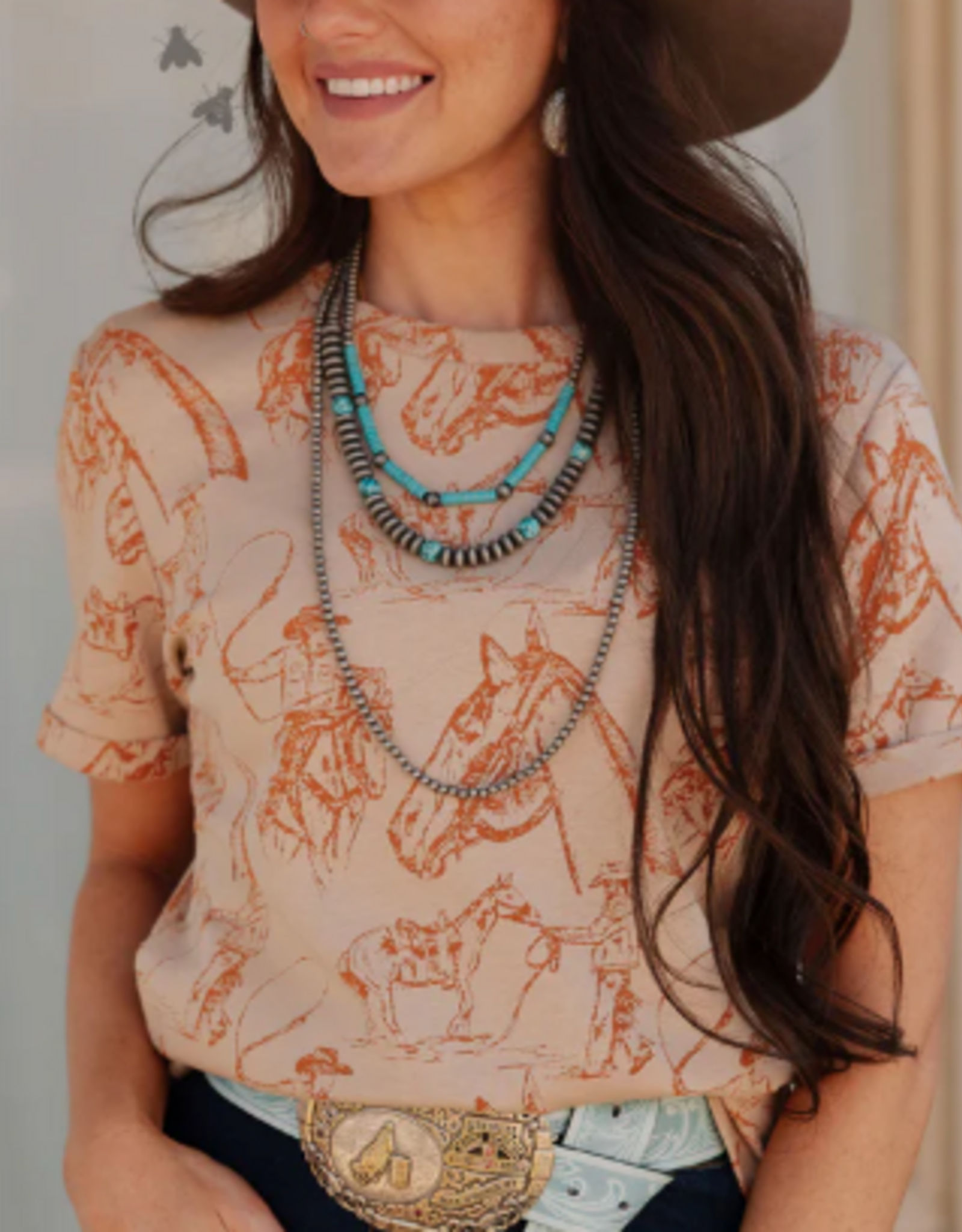 SHIRT WMS TEE TAN & ORANGE "DOODLE DOS"