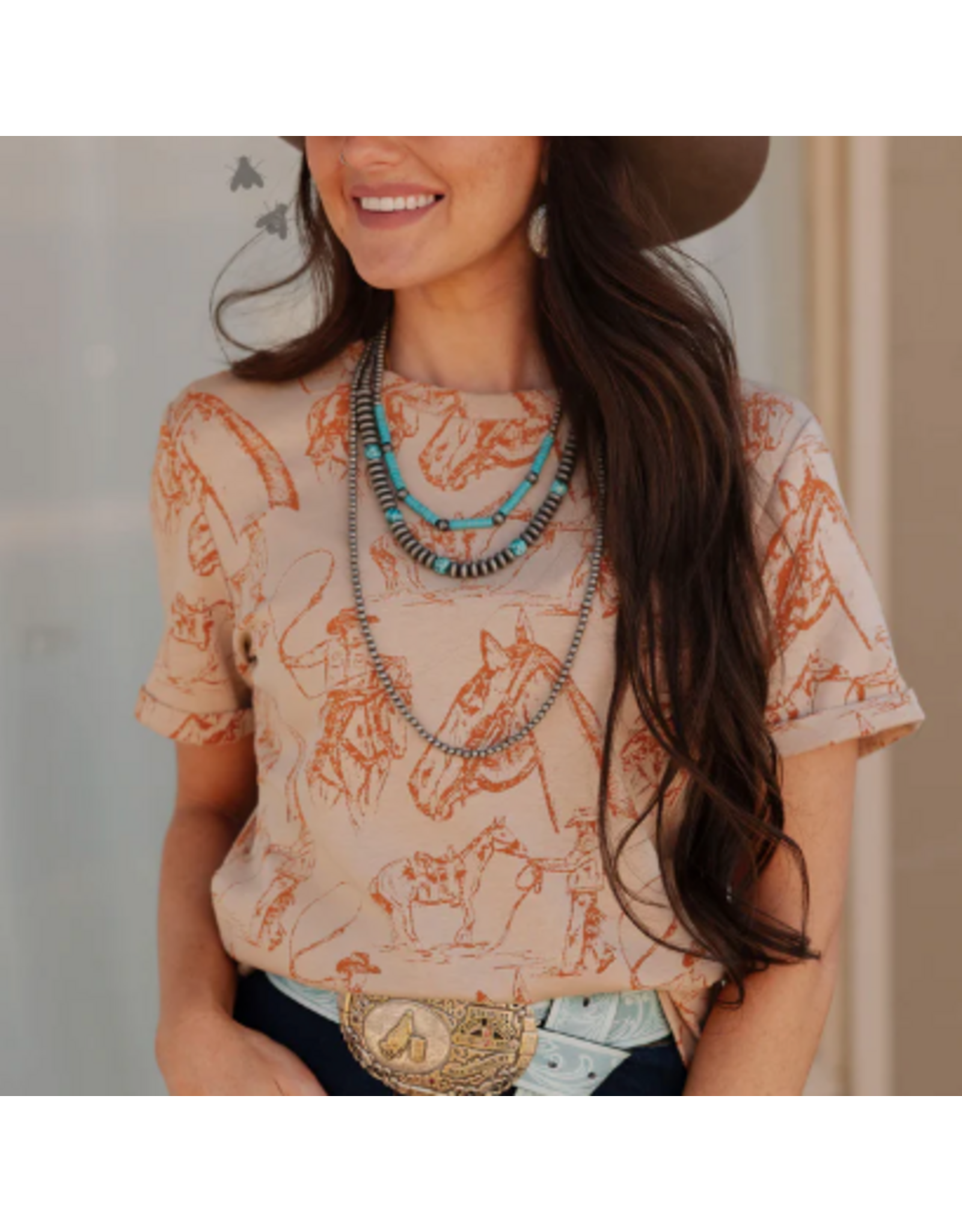 SHIRT WMS TEE TAN & ORANGE "DOODLE DOS"