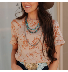 SHIRT WMS TEE TAN & ORANGE "DOODLE DOS"