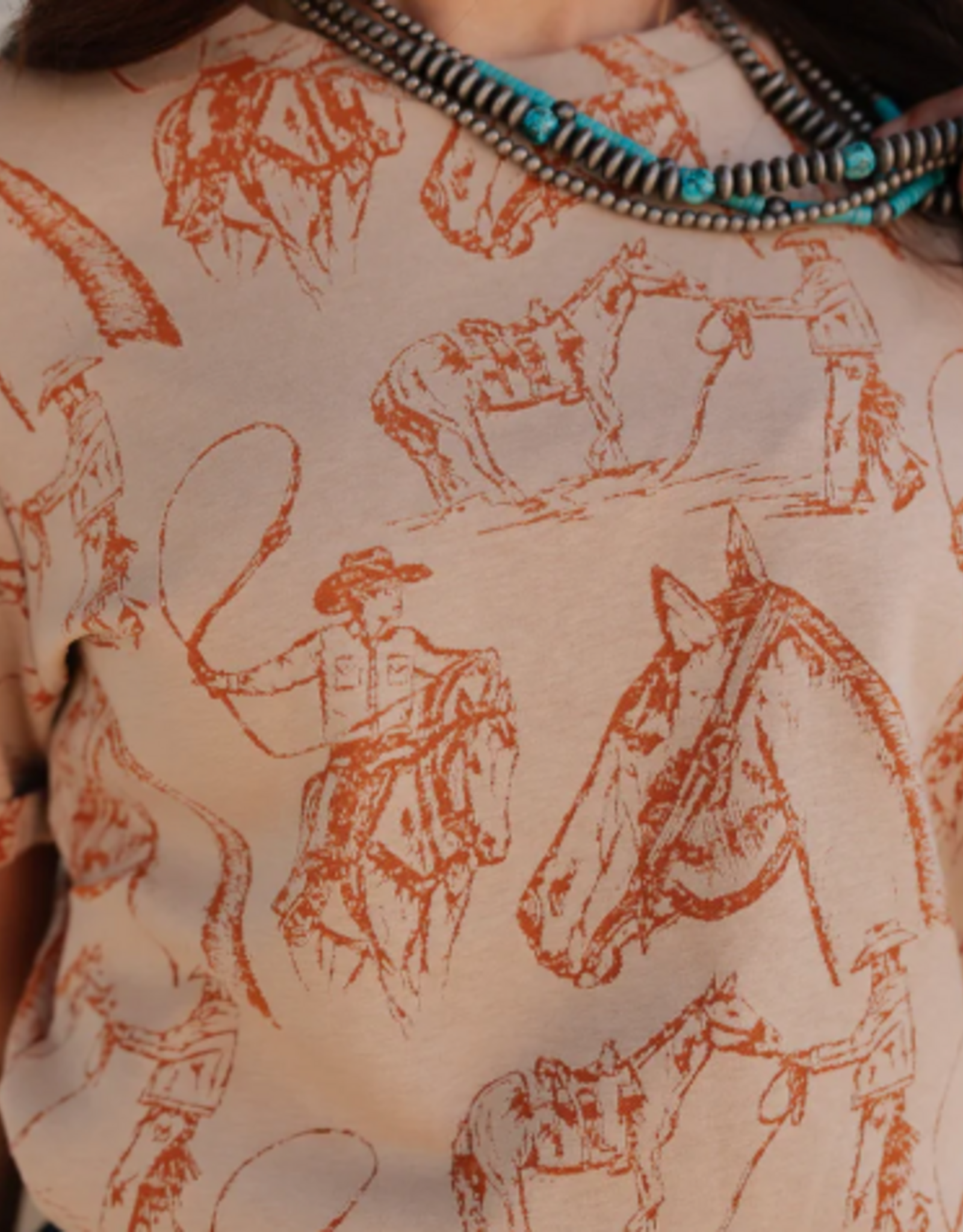 SHIRT WMS TEE TAN & ORANGE "DOODLE DOS"