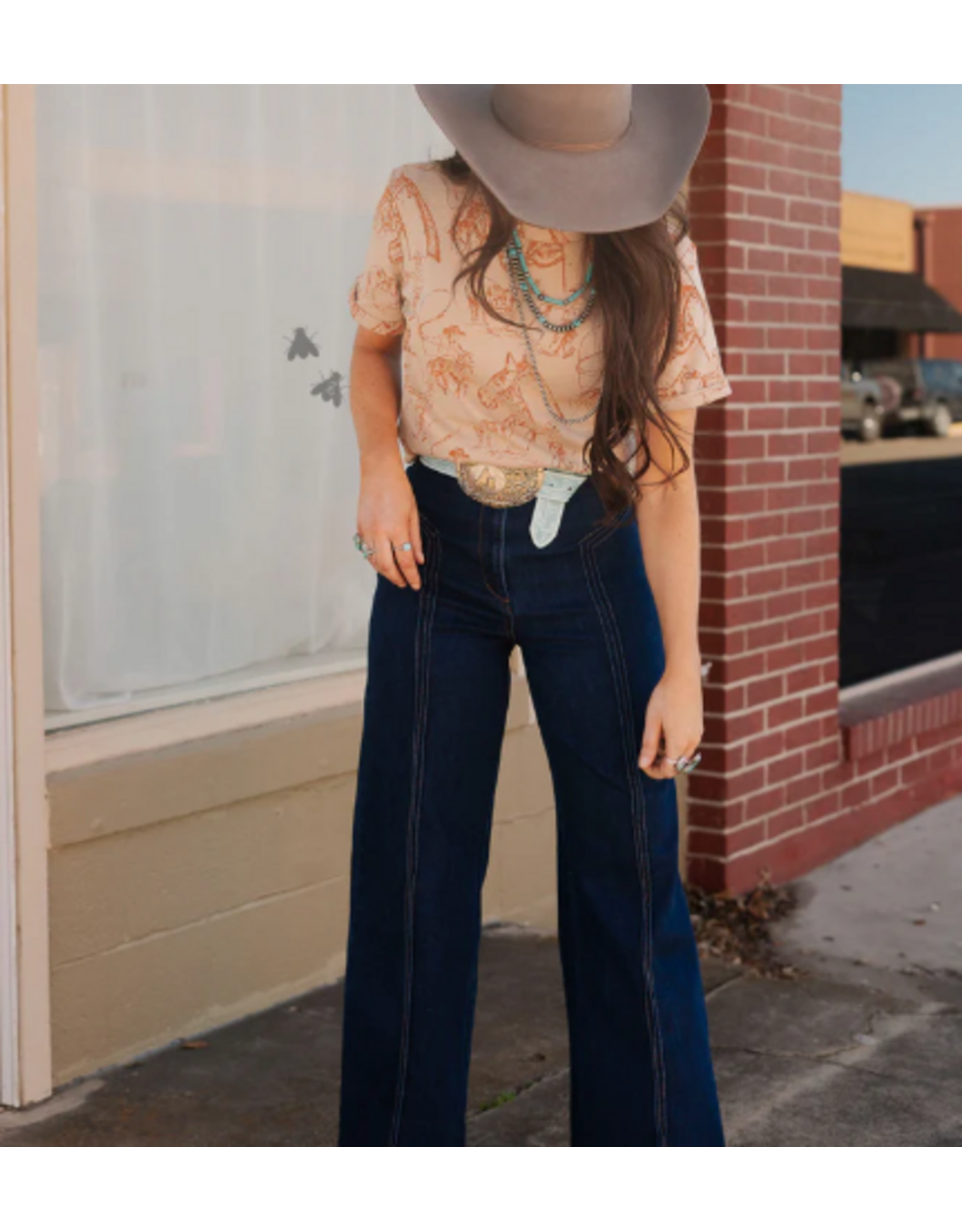 SHIRT WMS TEE TAN & ORANGE "DOODLE DOS"