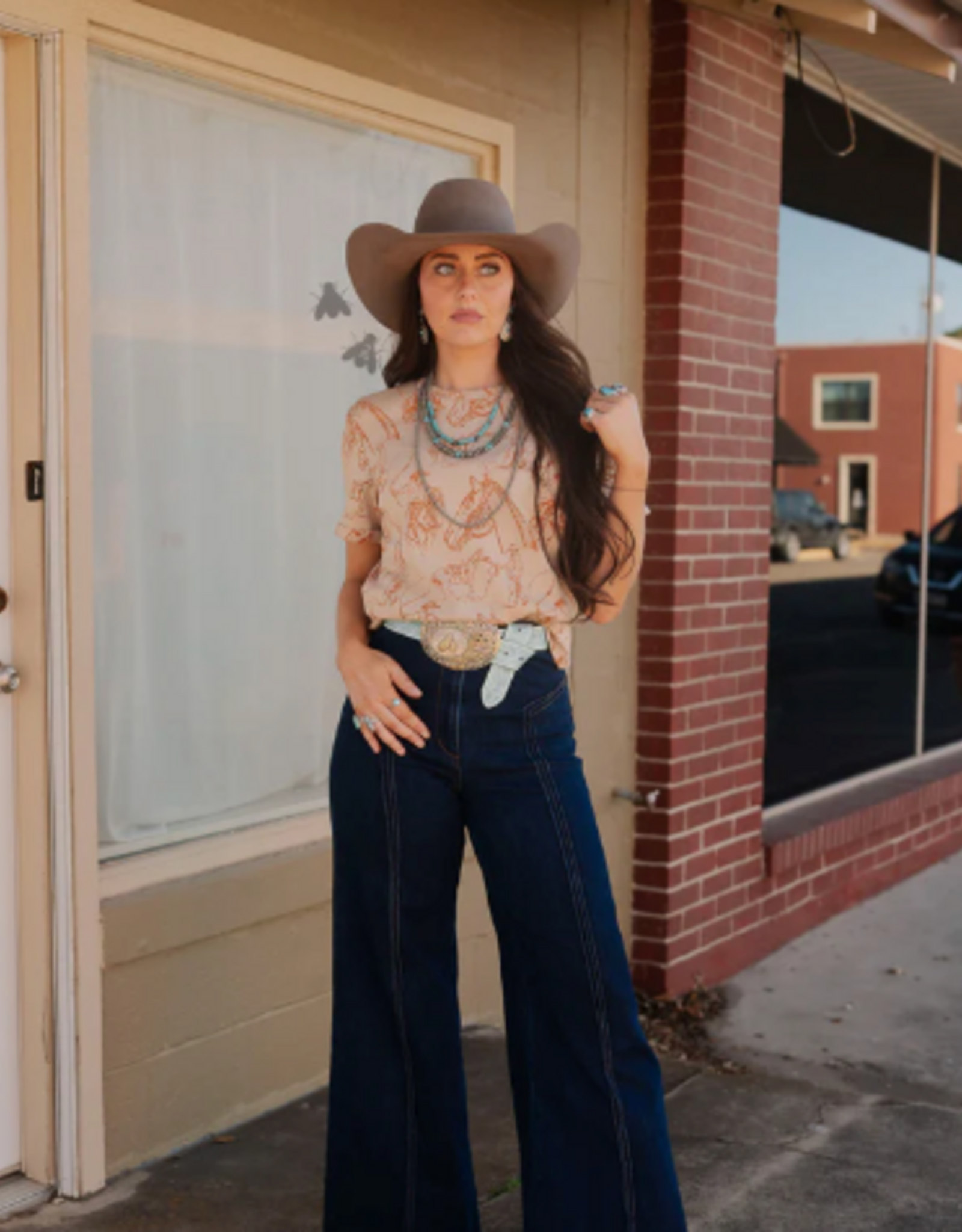 SHIRT WMS TEE TAN & ORANGE "DOODLE DOS"