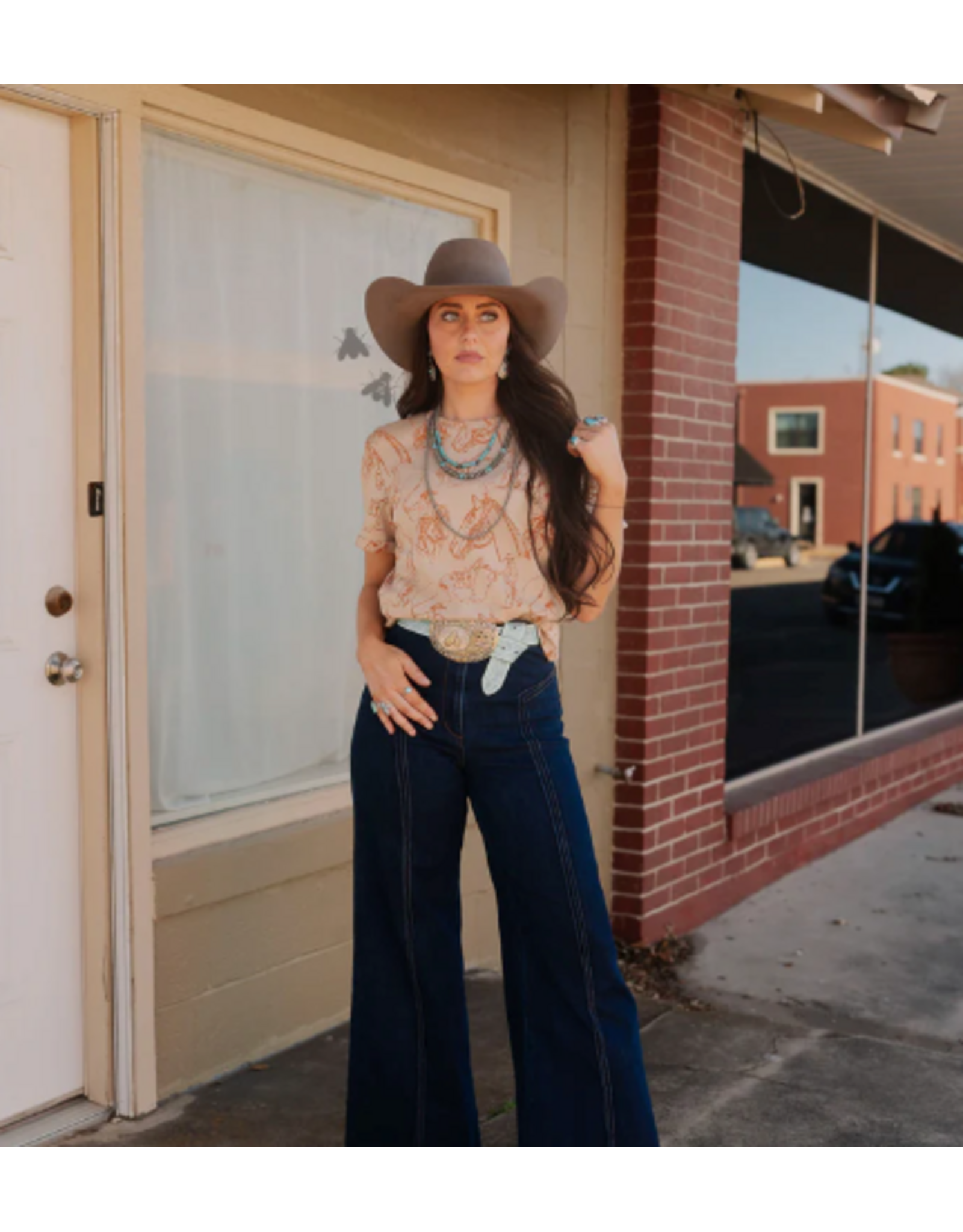 SHIRT WMS TEE TAN & ORANGE "DOODLE DOS"