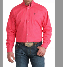 SHIRT MNS CINCH LS HOT PINK WITH DASH & DOTS