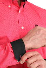 SHIRT MNS CINCH LS HOT PINK WITH DASH & DOTS