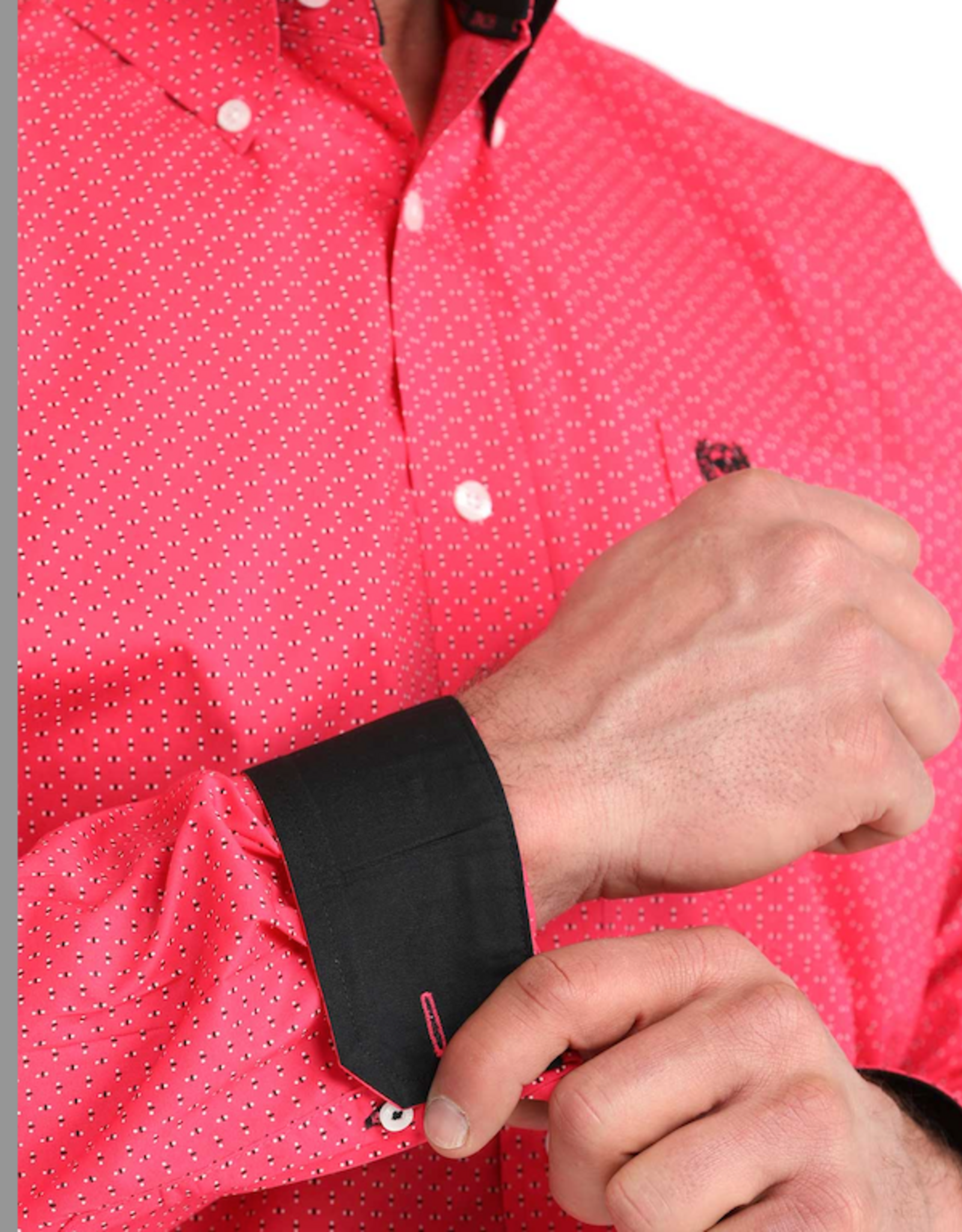 SHIRT MNS CINCH LS HOT PINK WITH DASH & DOTS