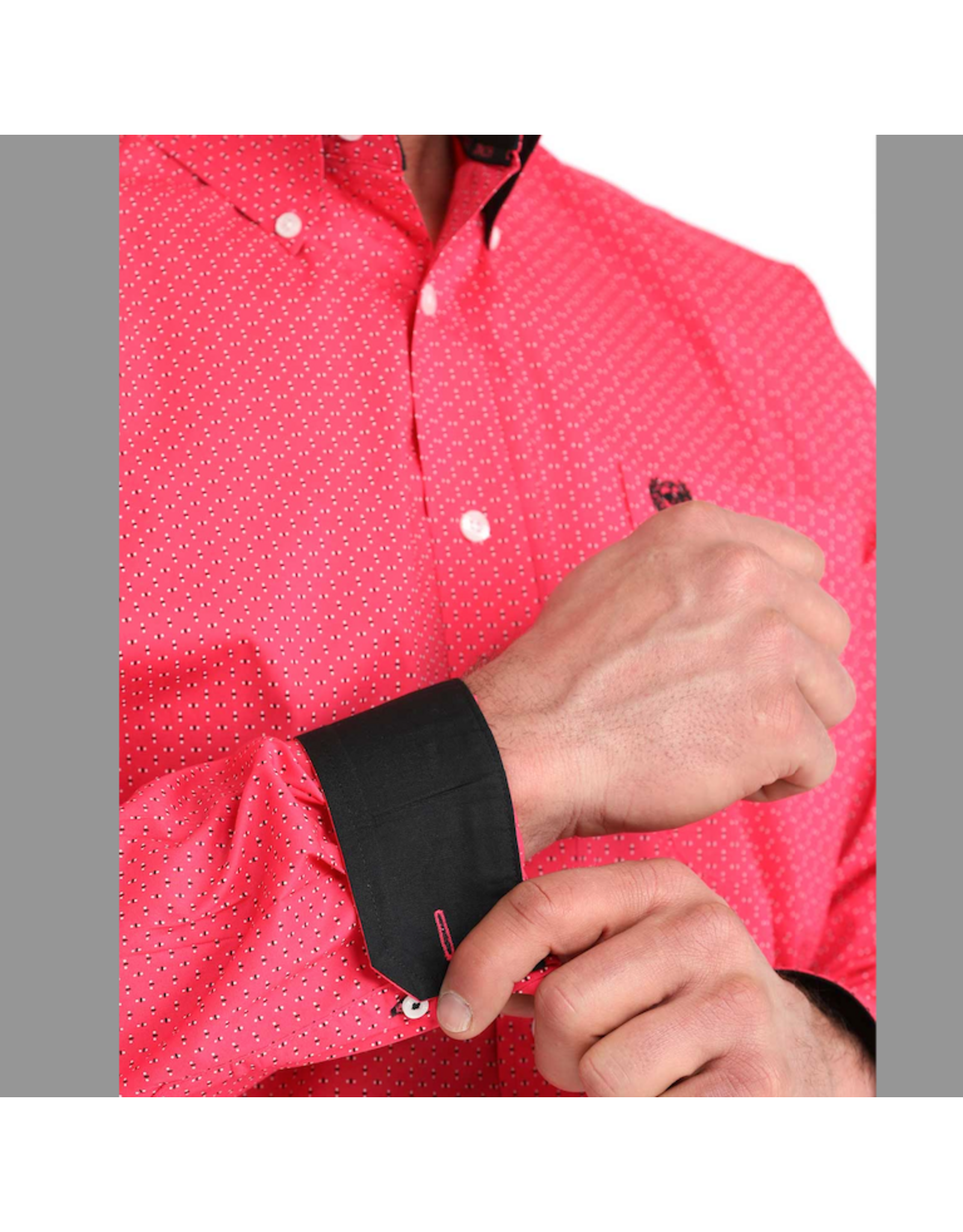 SHIRT MNS CINCH LS HOT PINK WITH DASH & DOTS